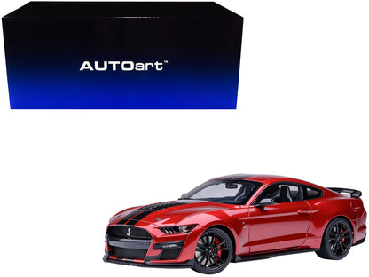 Ford Mustang Shelby GT500 Rapid Red Metallic with Black Stripes 1/18 Model Car by Autoart-DiecastModeler.com