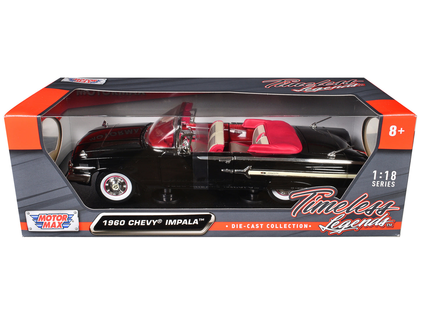 1960 Chevrolet Impala Convertible Black 1/18 Diecast Car Model by Motormax-DiecastModeler.com