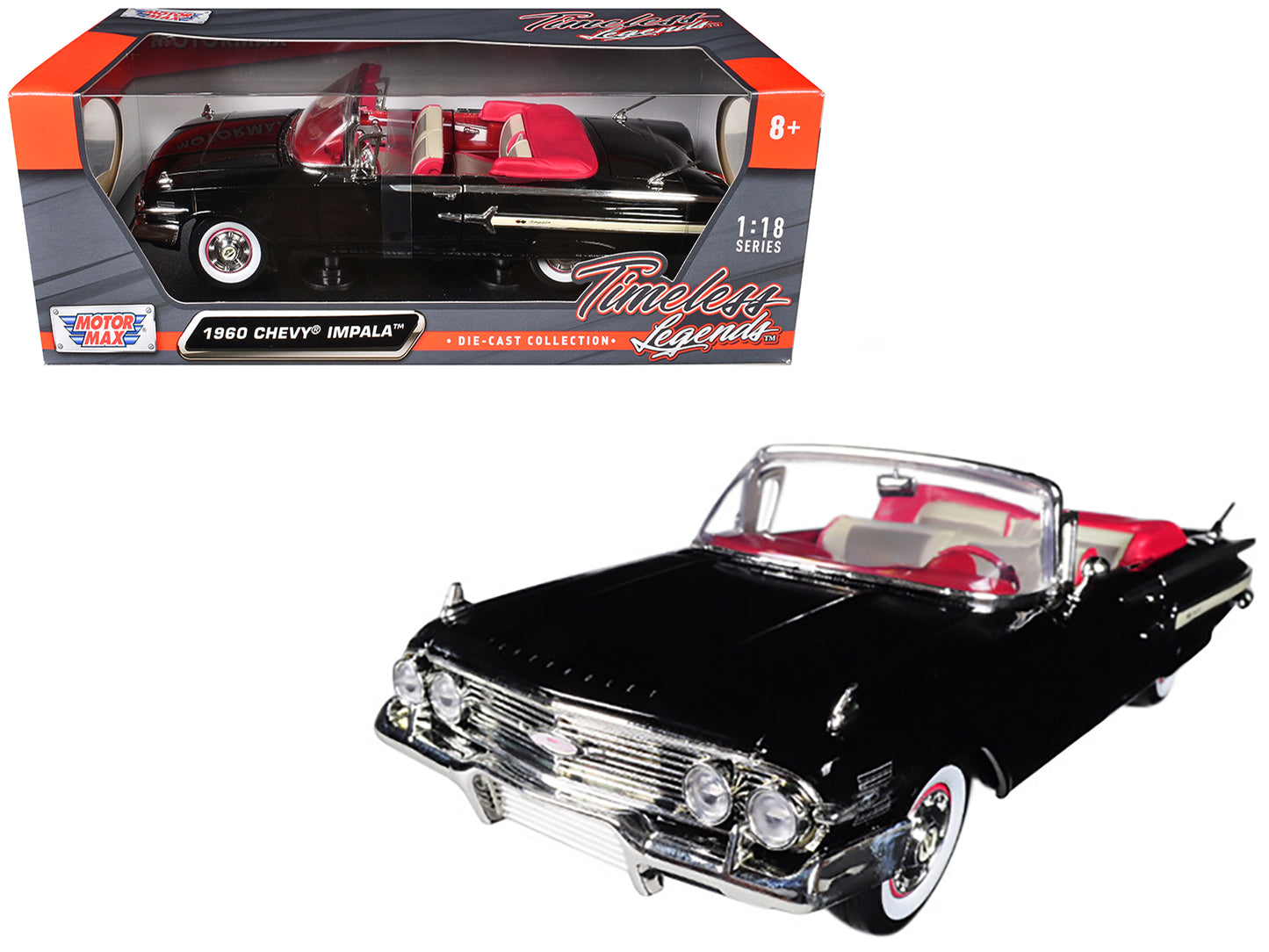 1960 Chevrolet Impala Convertible Black 1/18 Diecast Car Model by Motormax-DiecastModeler.com