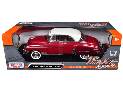 1950 Chevrolet Bel Air Burgundy with White Roof 1/18 Diecast Model Car by Motormax