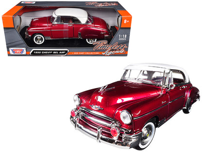 1950 Chevrolet Bel Air Burgundy with White Roof 1/18 Diecast Model Car by Motormax