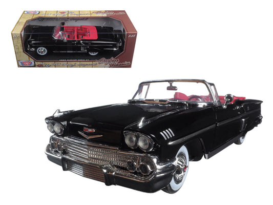 1958 Chevrolet Impala Convertible Black with Red Interior "Timeless Classics" 1/18  Diecast Model Car by Motormax-DiecastModeler.com