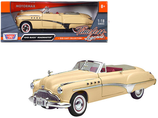 1949 Buick Roadmaster Cream with Red Interior 1/18 Diecast Model Car by Motormax-DiecastModeler.com