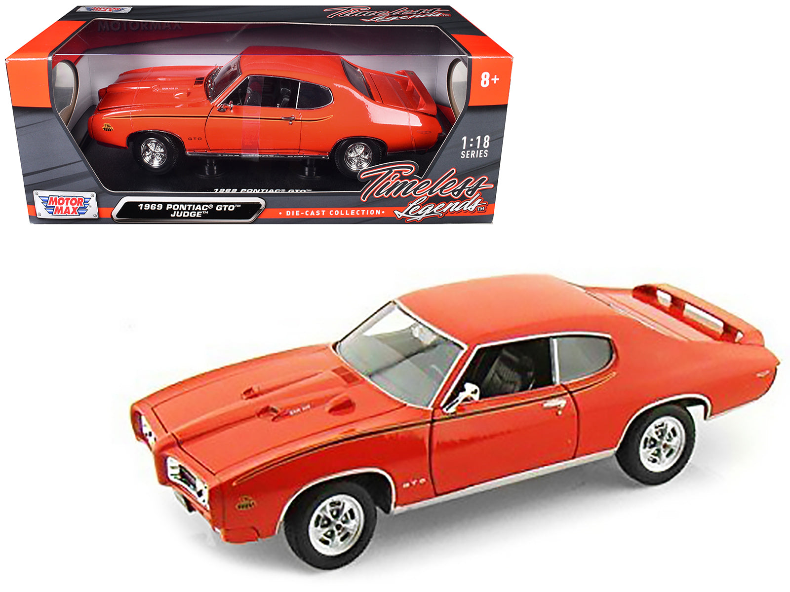 1969 Pontiac GTO Judge Orange 1/18 Diecast Model Car by Motormax-DiecastModeler.com