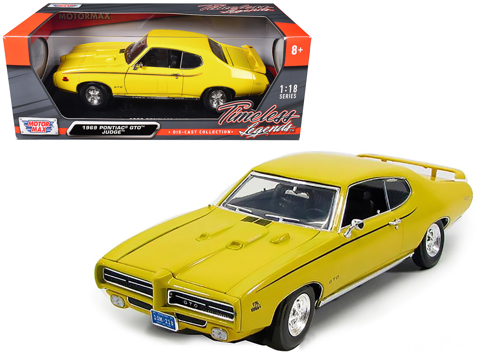 1969 Pontiac GTO Judge Yellow 1/18 Diecast Model Car by Motormax-DiecastModeler.com