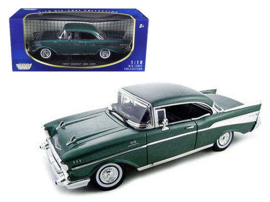 1957 Chevrolet Bel Air Hard Top Green 1/18 Diecast Model Car by Motormax-DiecastModeler.com