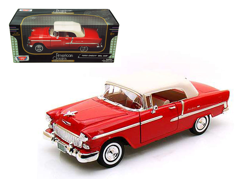 1955 Chevrolet Bel Air Convertible Soft Top Red 1/18 Diecast Car Model by Motormax-DiecastModeler.com