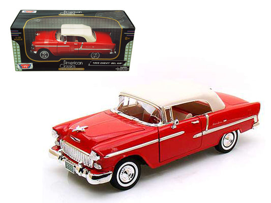 1955 Chevrolet Bel Air Convertible Soft Top Red 1/18 Diecast Car Model by Motormax-DiecastModeler.com