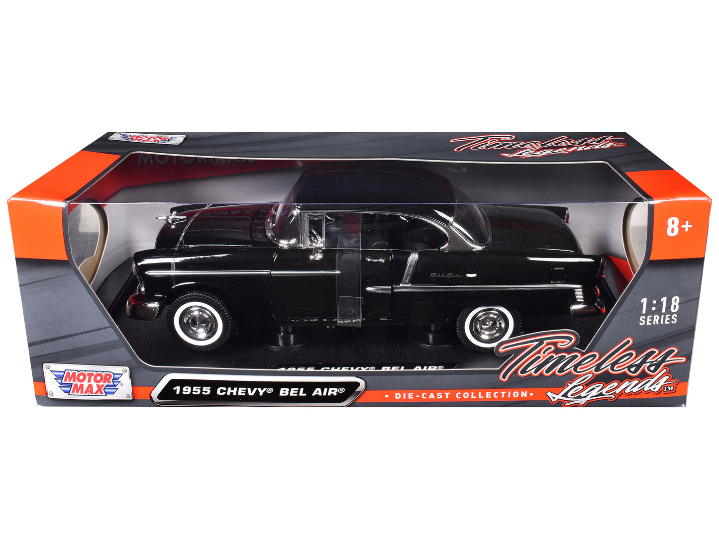 1955 Chevrolet Bel Air Hard Top Black 1/18 Diecast Car Model by Motormax