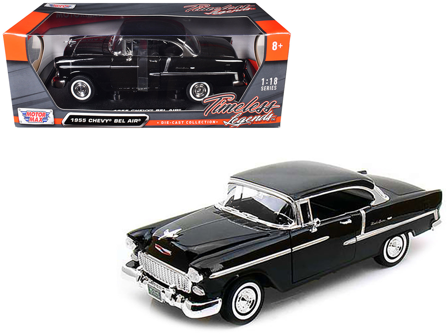 1955 Chevrolet Bel Air Hard Top Black 1/18 Diecast Car Model by Motormax