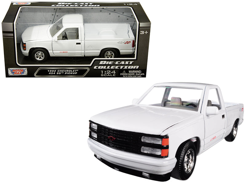 1992 Chevrolet 454 SS Pickup Truck White 1/24 Diecast Model Car by Motormax-DiecastModeler.com