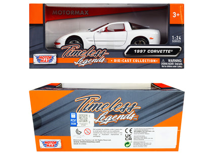 1997 Chevrolet Corvette C5 Coupe White with Red Interior "Timeless Legends" Series 1/24 Diecast Model Car by Motormax-DiecastModeler.com