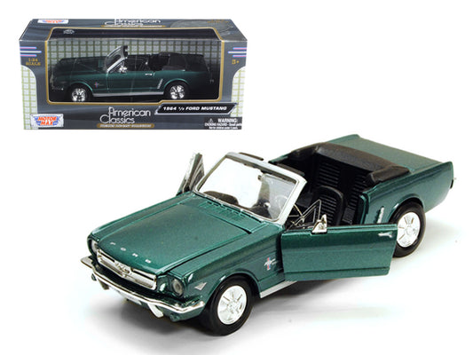 1964 1/2 Ford Mustang Convertible Green Metallic 1/24 Diecast Model Car by Motormax-DiecastModeler.com
