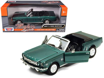 1964 1/2 Ford Mustang Convertible Green Metallic 1/24 Diecast Model Car by Motormax-DiecastModeler.com