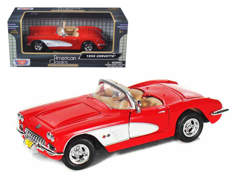 1959 Chevrolet Corvette Convertible Red 1/24 Diecast Model Car by Motormax-DiecastModeler.com