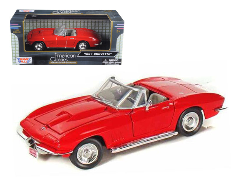1967 Chevrolet Corvette Convertible Red 1/24 Diecast Model Car by Motormax-DiecastModeler.com