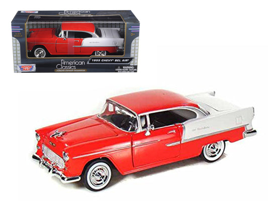 1955 Chevrolet Bel Air Red 1/24 Diecast Model Car by Motormax-DiecastModeler.com