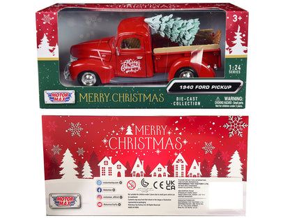 1940 Ford Pickup Truck Red "Merry Christmas" with Tree Accessory 1/24 Diecast Model Car by Motormax