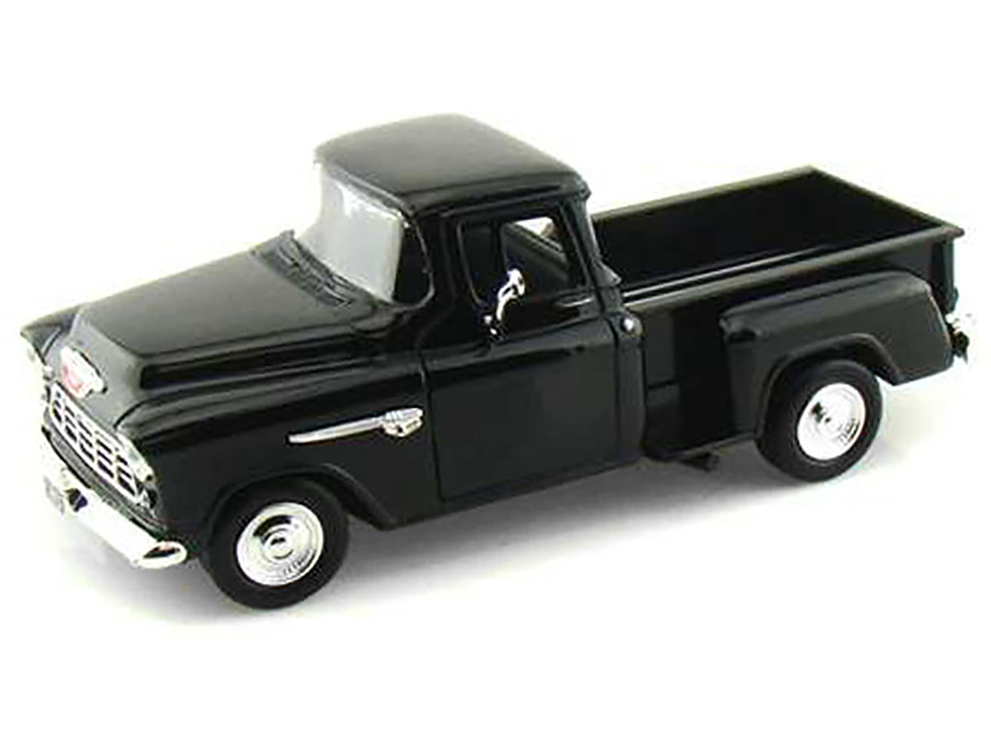 1955 Chevrolet 5100 Stepside Pickup Truck Black 1/24 Diecast Car Model by Motormax-DiecastModeler.com