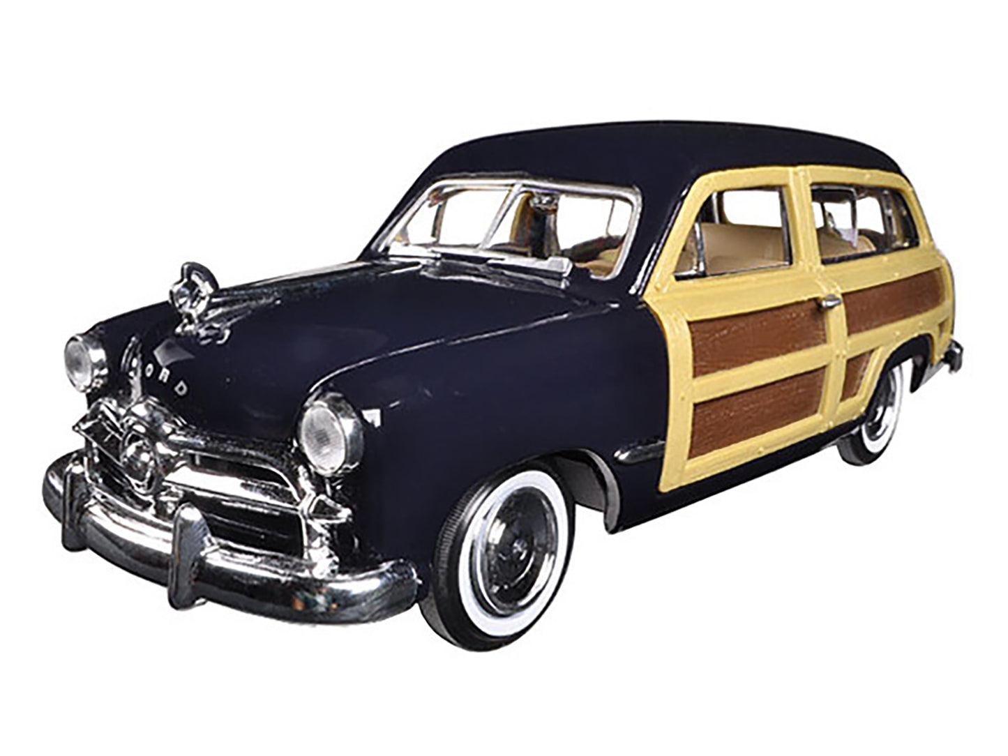 1949 Ford Woody Wagon Dark Blue 1/24 Diecast Model Car by Motormax-DiecastModeler.com