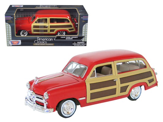 1949 Ford Woody Wagon Red 1/24 Diecast Model Car by Motormax-DiecastModeler.com