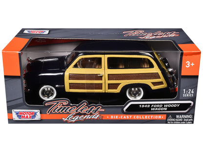 1949 Ford Woody Wagon Dark Blue 1/24 Diecast Model Car by Motormax-DiecastModeler.com