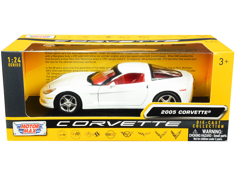 2005 Chevrolet Corvette C6 White with Red Interior "History of Corvette" Series 1/24 Diecast Model Car by Motormax-DiecastModeler.com
