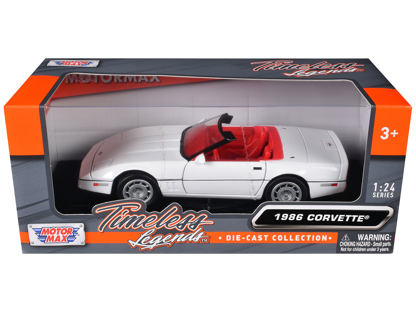 1986 Chevrolet Corvette C4 Convertible White with Red Interior "Timeless Legends" Series 1/24 Diecast Model Car by Motormax-DiecastModeler.com