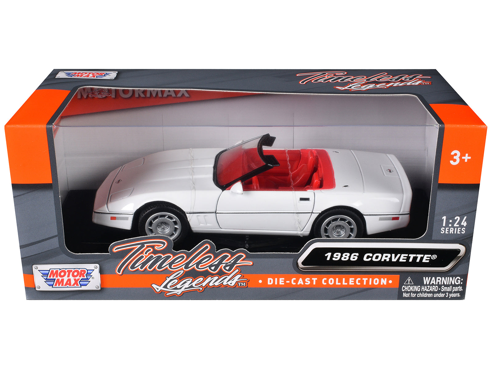 1986 Chevrolet Corvette C4 Convertible White with Red Interior "Timeless Legends" Series 1/24 Diecast Model Car by Motormax-DiecastModeler.com