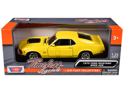 1970 Ford Mustang Boss 429 Yellow 1/24 Diecast Model Car by Motormax-DiecastModeler.com