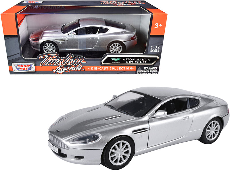 Aston Martin DB9 Coupe Silver Metallic "Timeless Legends" 1/24 Diecast Model Car by Motormax-DiecastModeler.com