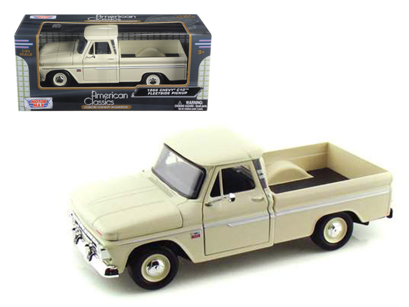 1966 Chevrolet C10 Fleetside Pickup Truck Cream 1/24 Diecast Model Car by Motormax-DiecastModeler.com