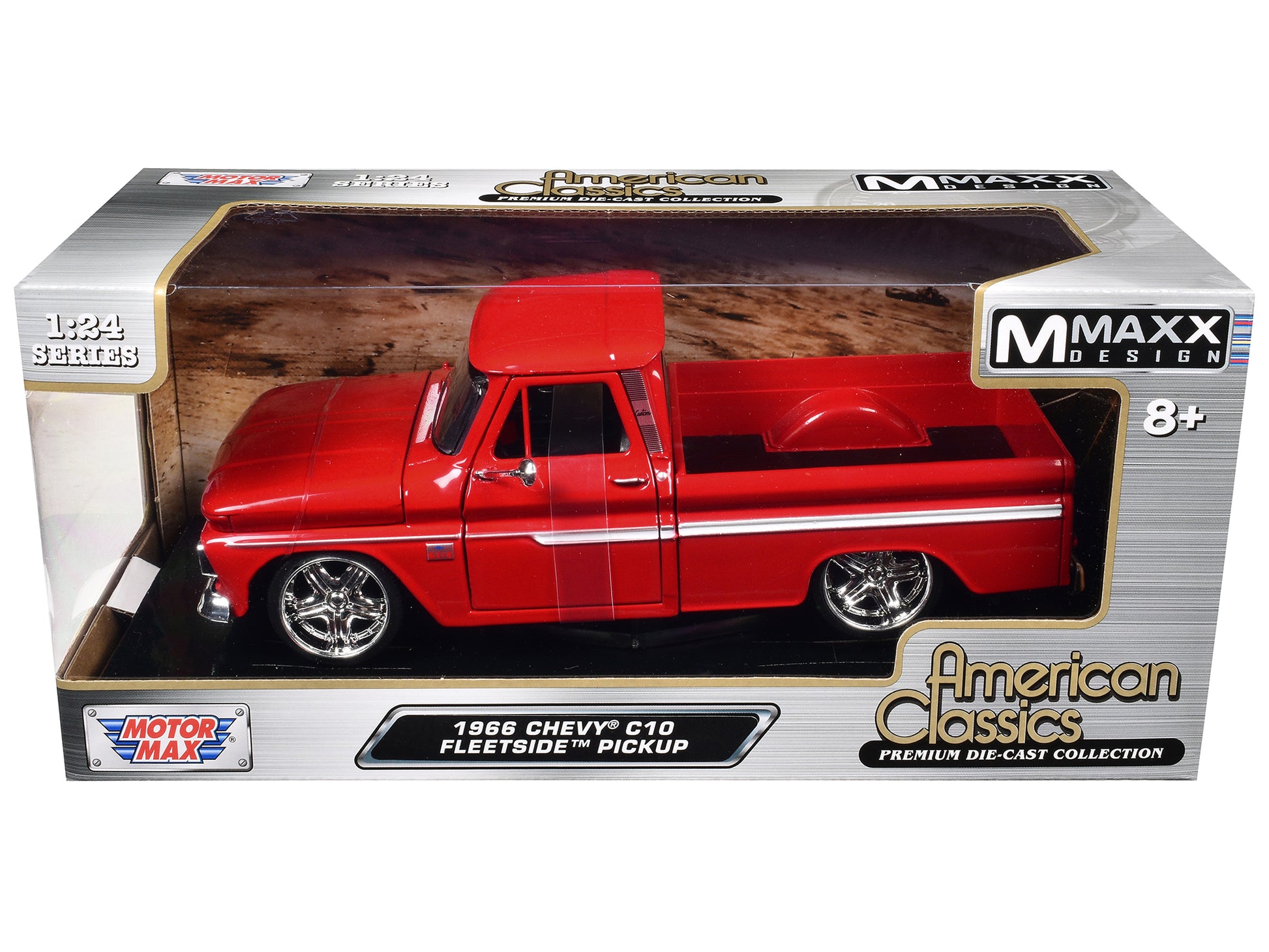 1966 Chevrolet C10 Fleetside Pickup Truck Red "Maxx Design" "American Classics" Series 1/24 Diecast Model Car by Motormax-DiecastModeler.com