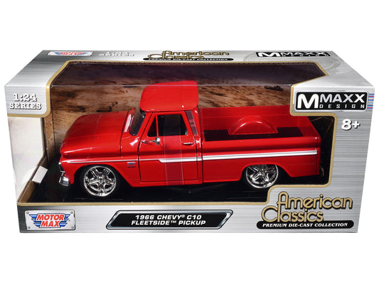 1966 Chevrolet C10 Fleetside Pickup Truck Red "Maxx Design" "American Classics" Series 1/24 Diecast Model Car by Motormax-DiecastModeler.com