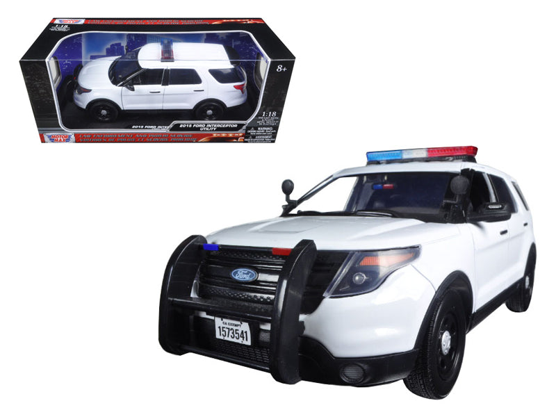 2015 Ford PI Utility Interceptor Police Car with Light Bar Plain White 1/18 Diecast Model Car by Motormax-DiecastModeler.com