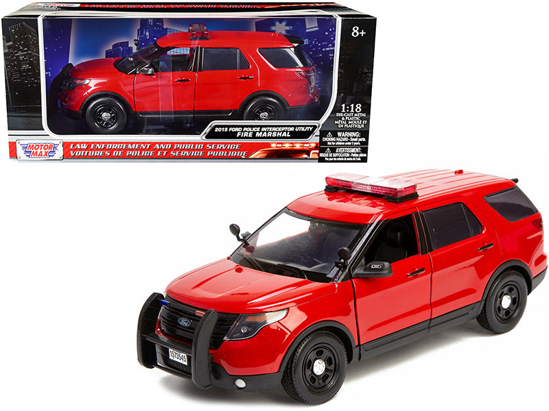 2015 Ford Police Interceptor Utility "Fire Marshal" Plain Red 1/18 Diecast Model Car by Motormax-DiecastModeler.com