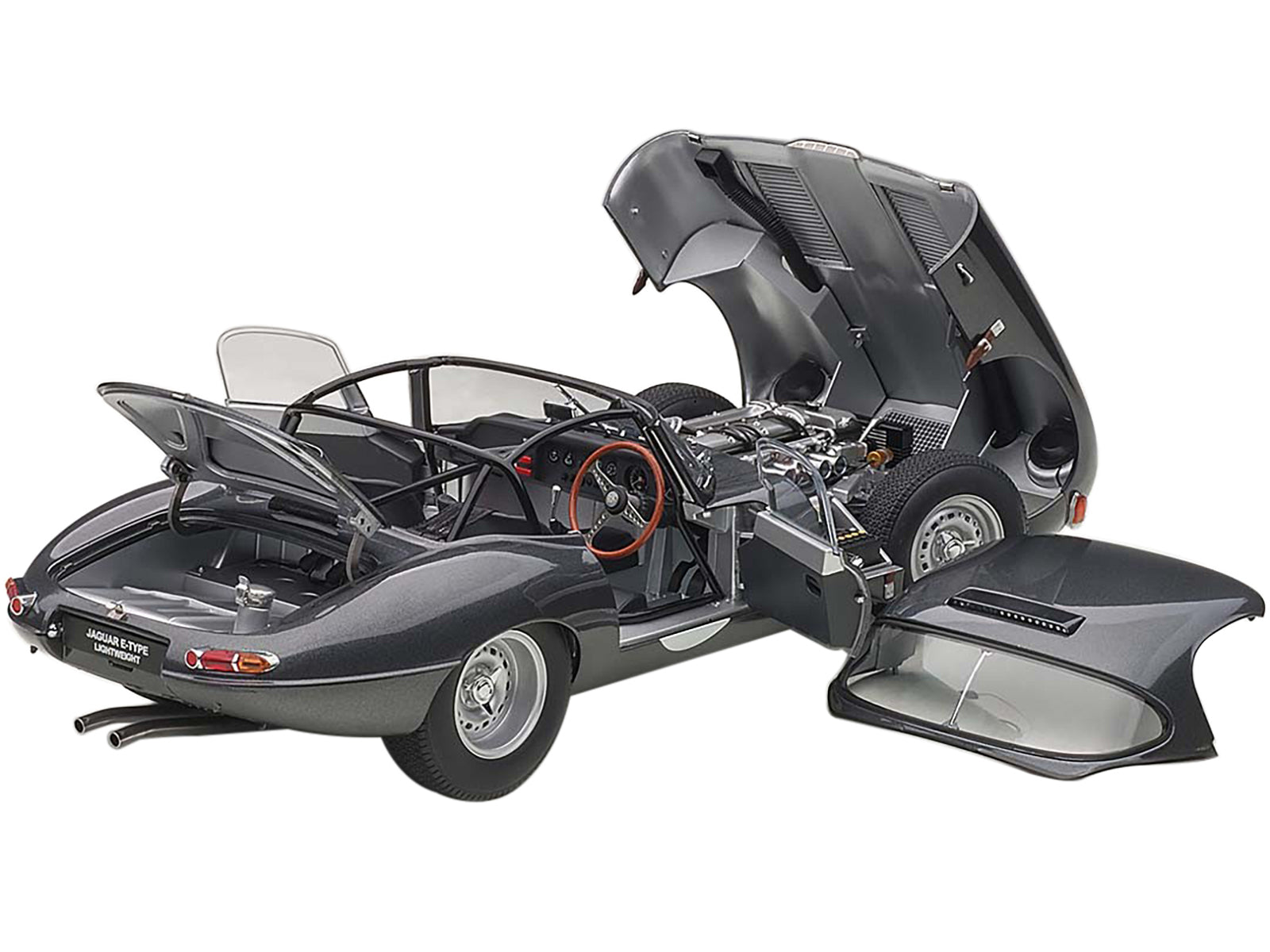 Jaguar Lightweight E Type Roadster RHD (Right Hand Drive) Dark Gray 1/18 Model Car by Autoart-DiecastModeler.com