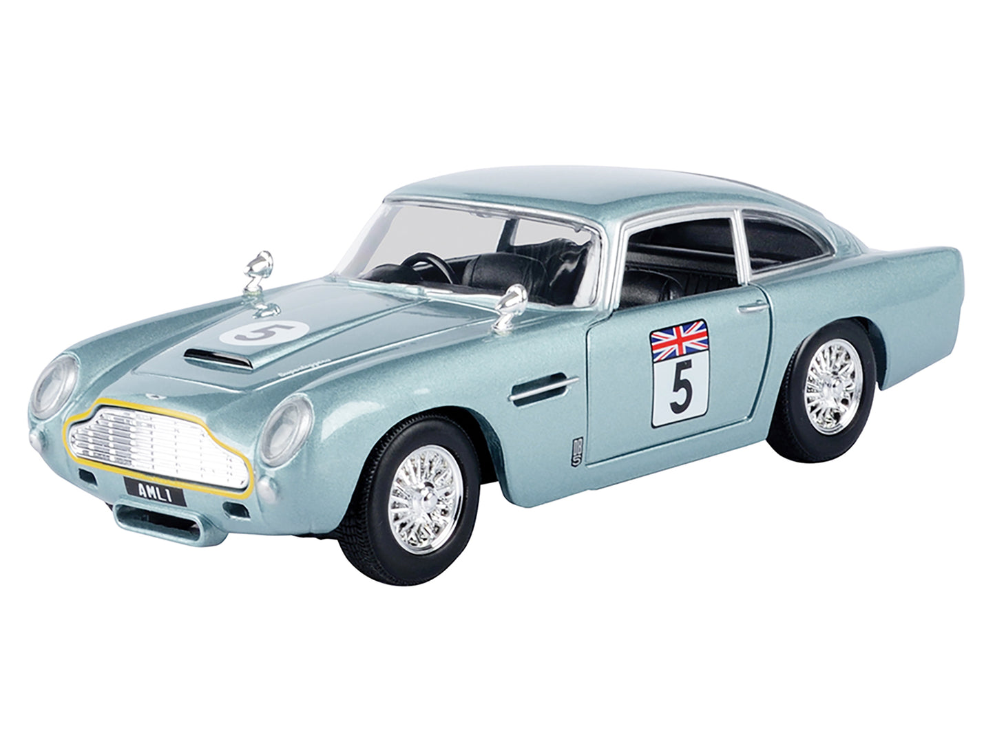 Aston Martin DB5 RHD (Right Hand Drive) #5 Light Blue Metallic "GT Racing" Series 1/24 Diecast Model Car by Motormax-DiecastModeler.com