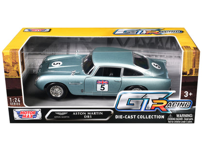 Aston Martin DB5 RHD (Right Hand Drive) #5 Light Blue Metallic "GT Racing" Series 1/24 Diecast Model Car by Motormax-DiecastModeler.com