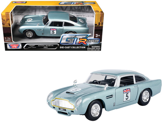 Aston Martin DB5 RHD (Right Hand Drive) #5 Light Blue Metallic "GT Racing" Series 1/24 Diecast Model Car by Motormax-DiecastModeler.com