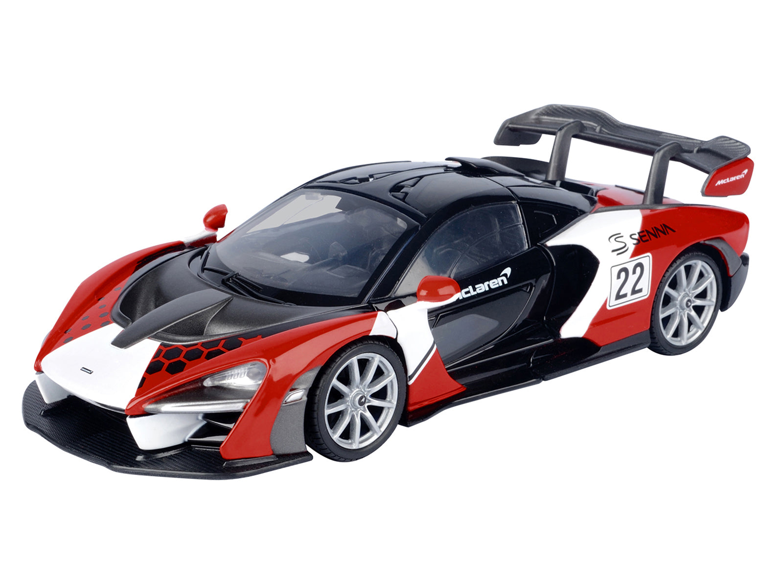 McLaren Senna #22 Black with Red and White Graphics "GT Racing" Series 1/24 Diecast Model Car by Motormax-DiecastModeler.com