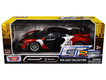 McLaren Senna #22 Black with Red and White Graphics "GT Racing" Series 1/24 Diecast Model Car by Motormax-DiecastModeler.com