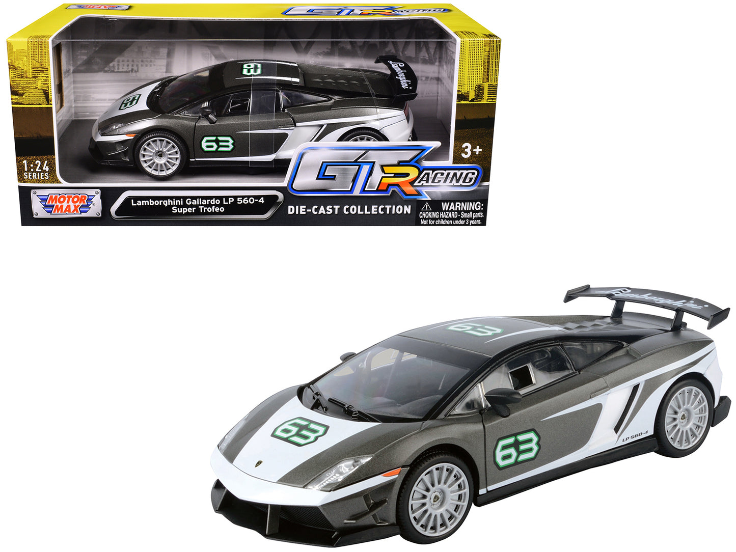 Lamborghini Gallardo LP 560-4 Super Trofeo #63 Gray Metallic and White "GT Racing" Series 1/24 Diecast Model Car by Motormax-DiecastModeler.com
