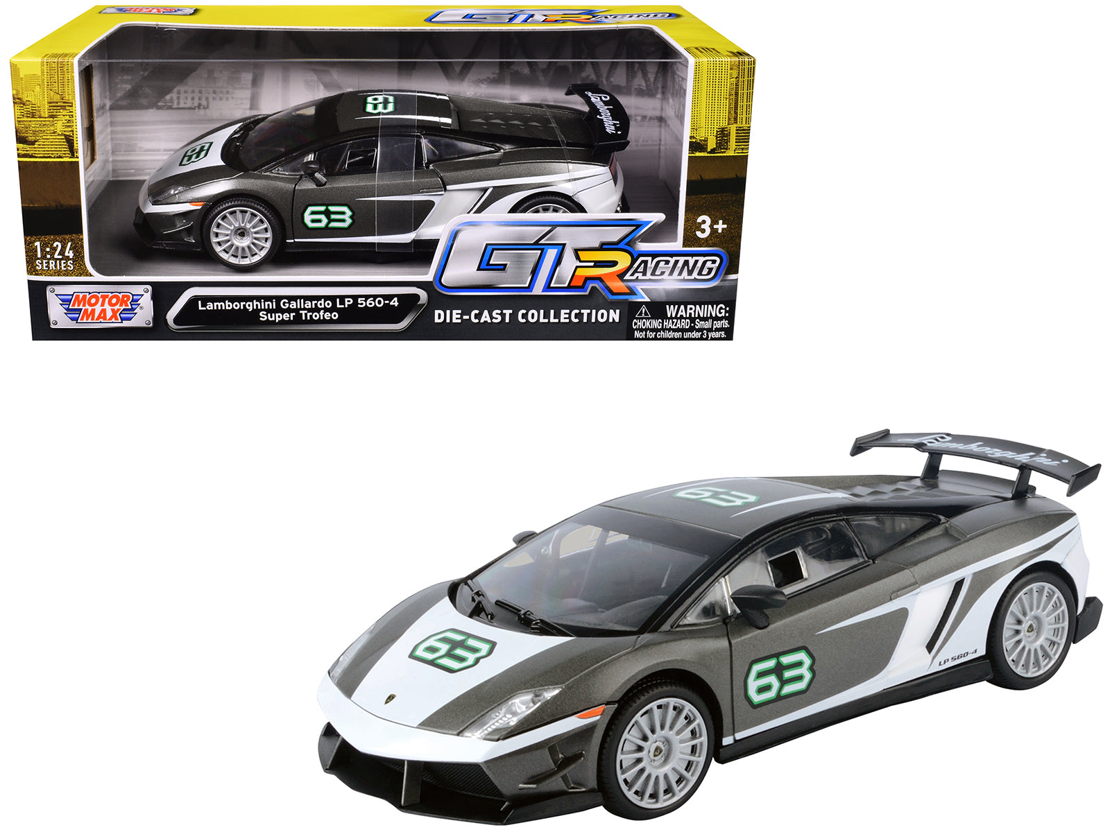 Lamborghini Gallardo LP 560-4 Super Trofeo #63 Gray Metallic and White "GT Racing" Series 1/24 Diecast Model Car by Motormax-DiecastModeler.com