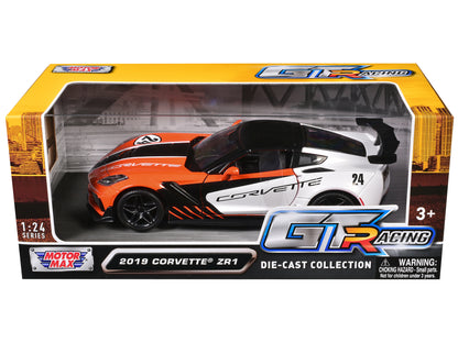 2019 Chevrolet Corvette ZR1 #24 Orange and White with Black Graphics "GT Racing" Series 1/24 Diecast Model Car by Motormax