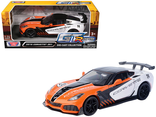 2019 Chevrolet Corvette ZR1 #24 Orange and White with Black Graphics "GT Racing" Series 1/24 Diecast Model Car by Motormax