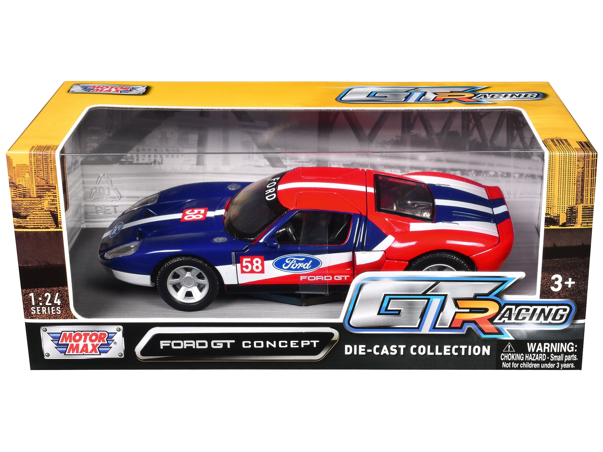 Ford GT Concept #58 Blue and Red with White Stripes "GT Racing" Series 1/24 Diecast Model Car by Motormax-DiecastModeler.com