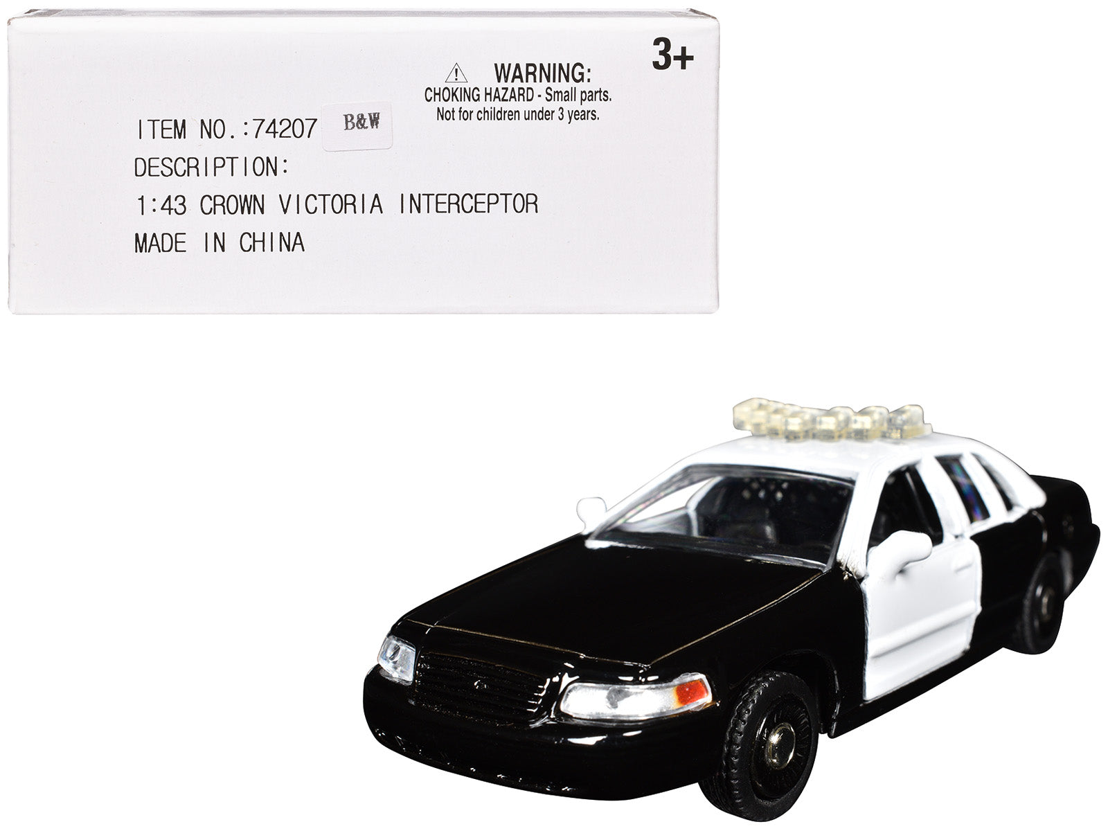 Ford Crown Victoria Police Interceptor Black and White 1/43 Diecast Model Car by Motormax-DiecastModeler.com