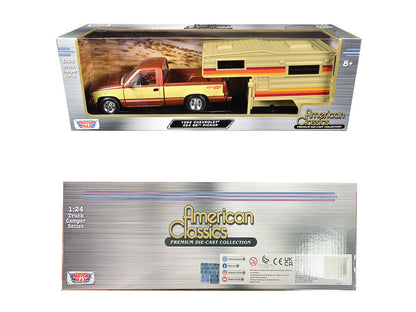 1992 Chevrolet 454 SS Pickup Truck Copper Metallic with Beige Sides with Camper Shell "American Classics" Series 1/24 Diecast Model Car by Motormax-DiecastModeler.com