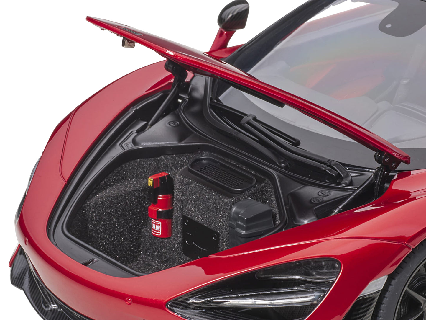 Mclaren 720S Memphis Red Metallic with Black Top and Carbon Accents 1/18 Model Car by Autoart-DiecastModeler.com